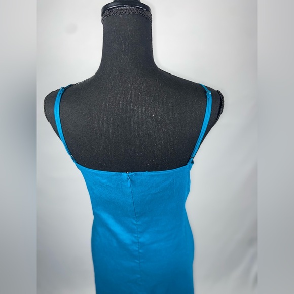 Linen Mini Dress Teal Spaghetti Adjustable Straps Size 1X NWT by Leith - Picture 8 of 14